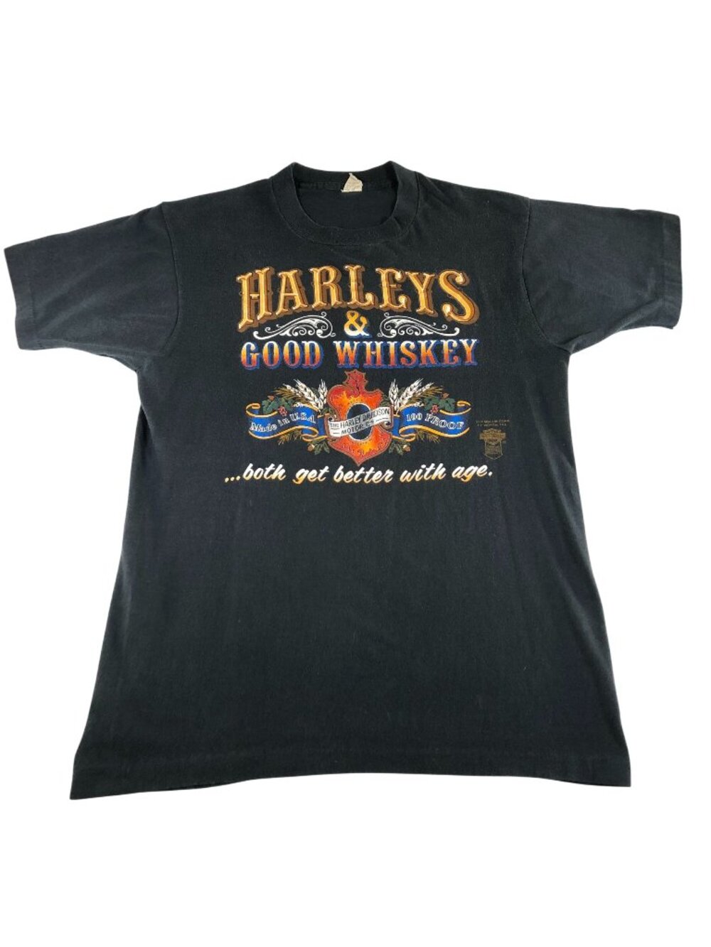 Harley-Davidson Men Vintage Single Stitch Graphic T-Shirt Large Harleys & Whiske